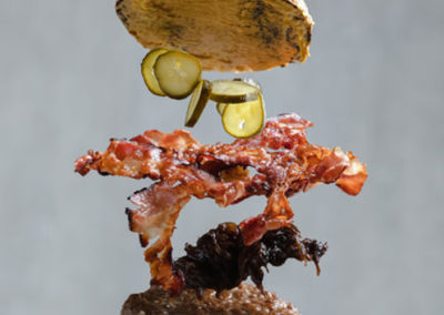 An exploded view of a hamburger