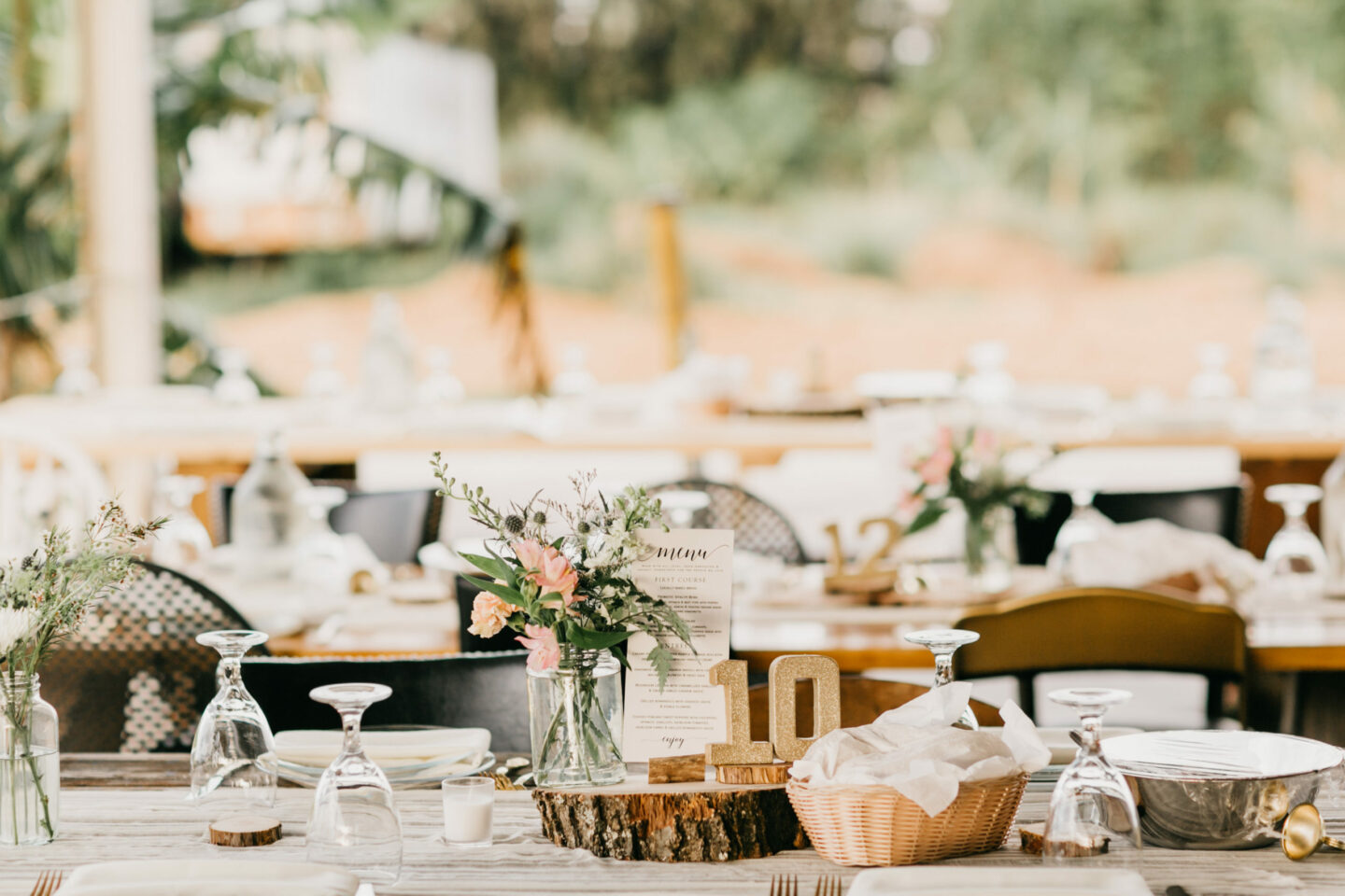 A finely decorated table at an outdoor event